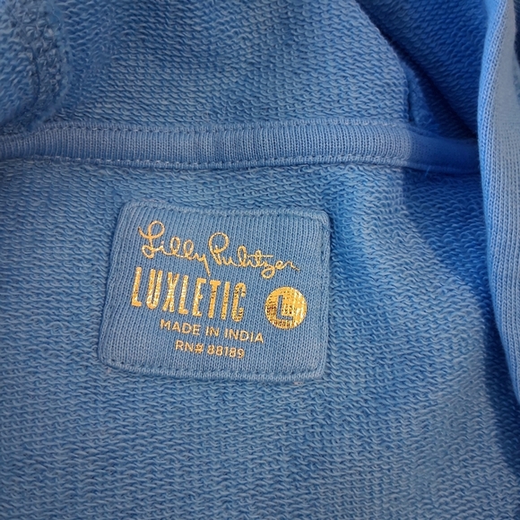 Lilly Pulitzer Luxletic Carrie Pullover Pocket Blue Hoodie Size Large - Picture 3 of 10